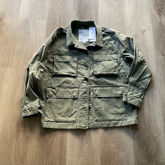 closed blix green army military button front cotton shacket jacket small new - Picture 5 of 7